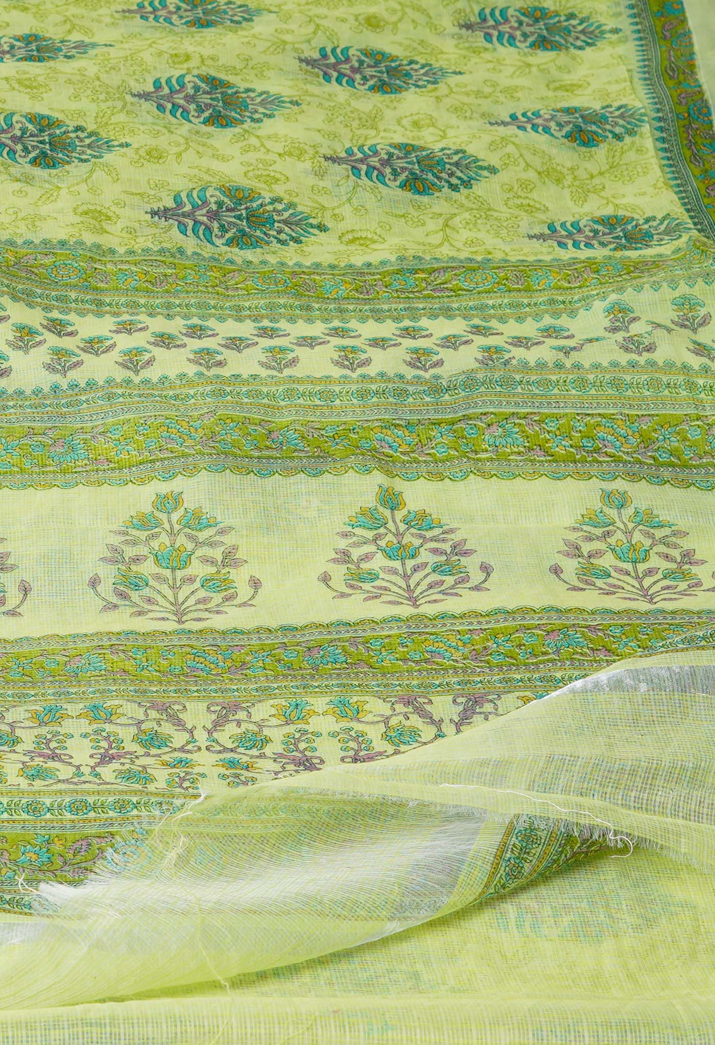 Green Pure Block Printed Kota Cotton Saree-UNM71535