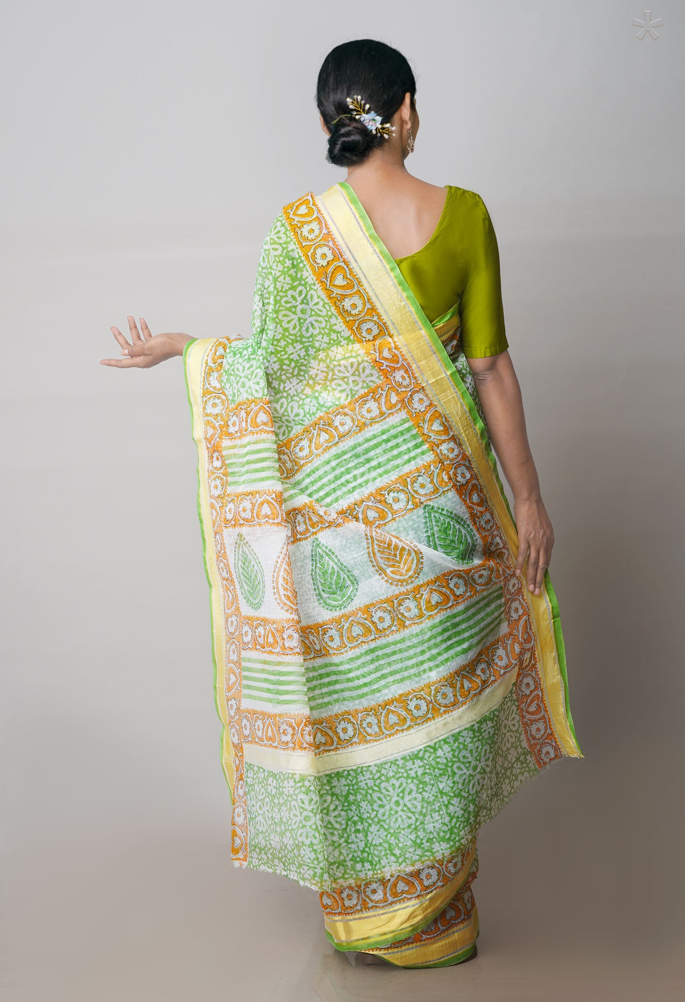 Green Pure Block Printed Kota Cotton Saree-UNM71539