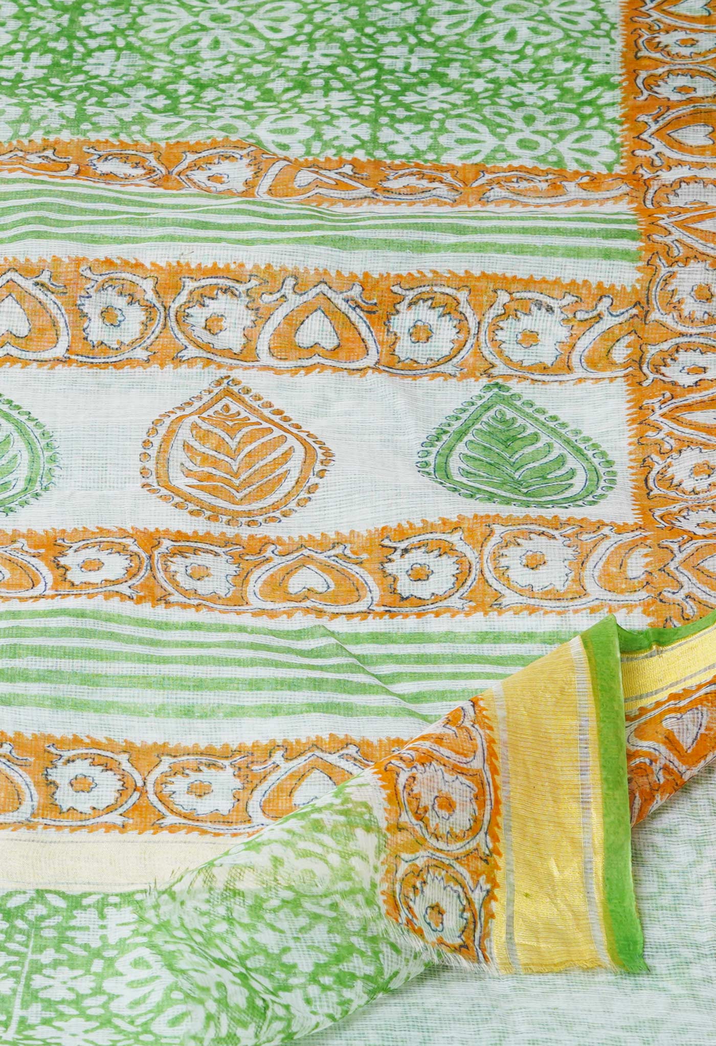 Green Pure Block Printed Kota Cotton Saree-UNM71539