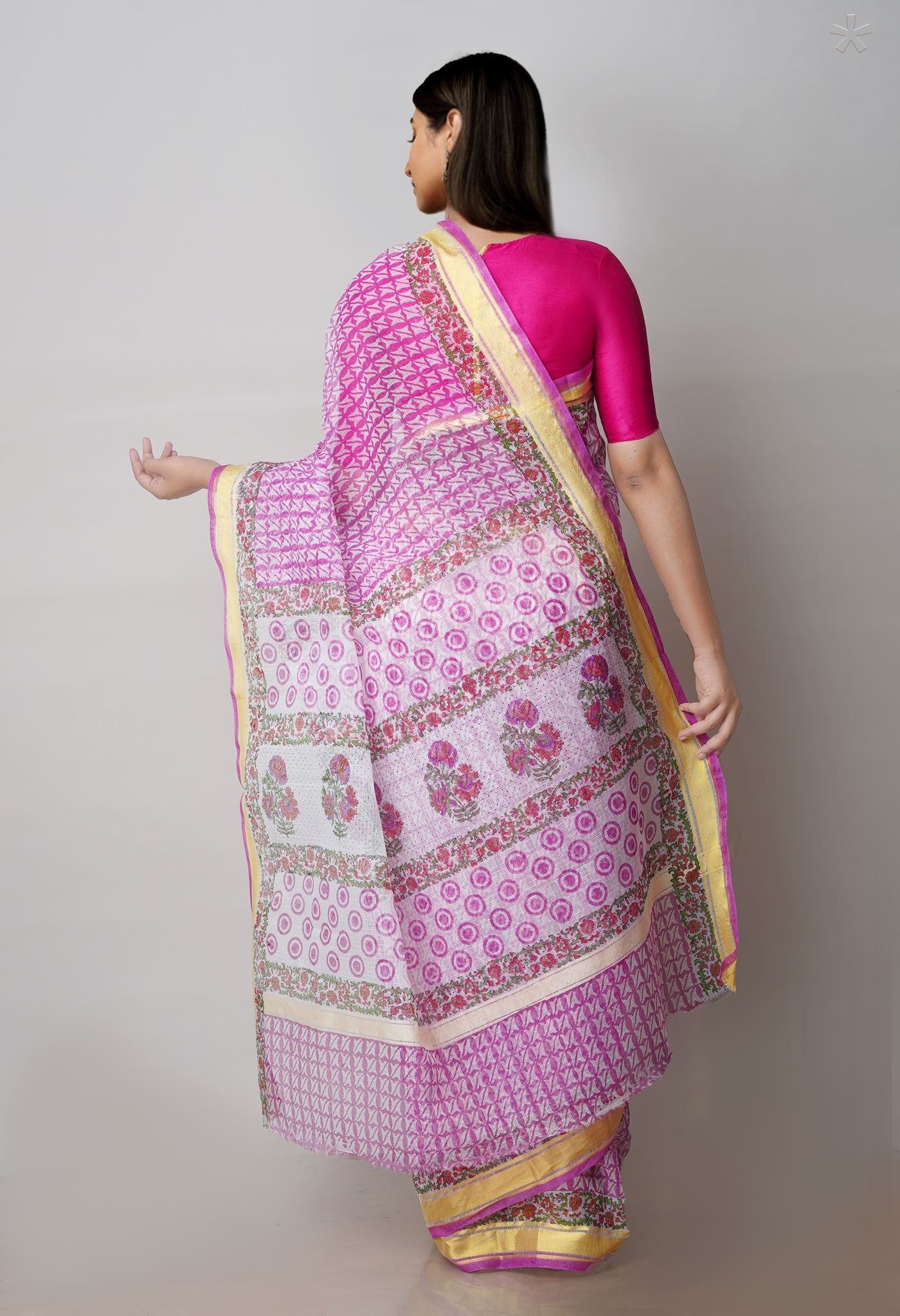 Pink Pure Block Printed Kota Cotton Saree-UNM71555