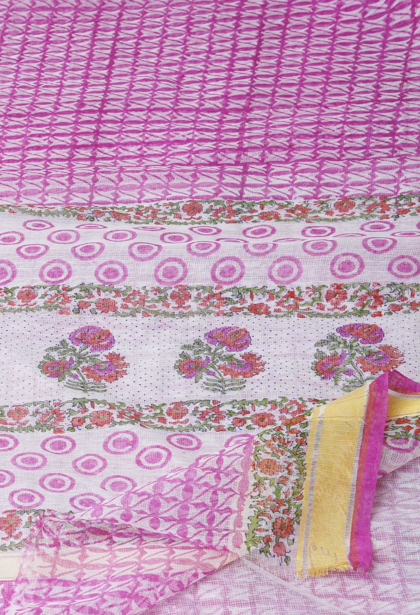 Pink Pure Block Printed Kota Cotton Saree-UNM71555