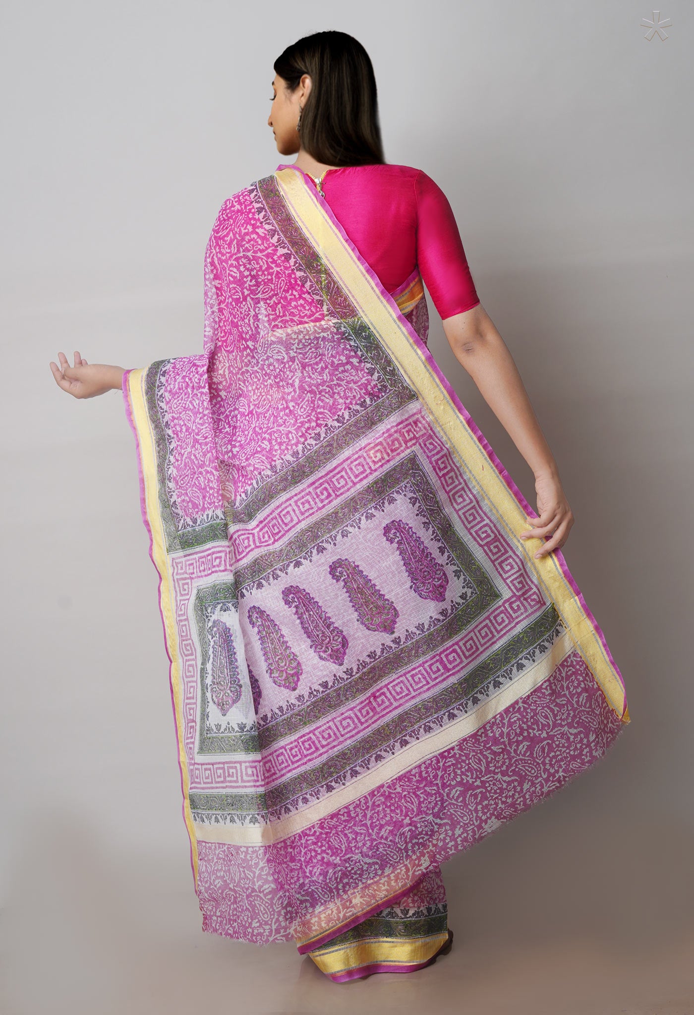 Pink Pure Block Printed Kota Cotton Saree-UNM71581