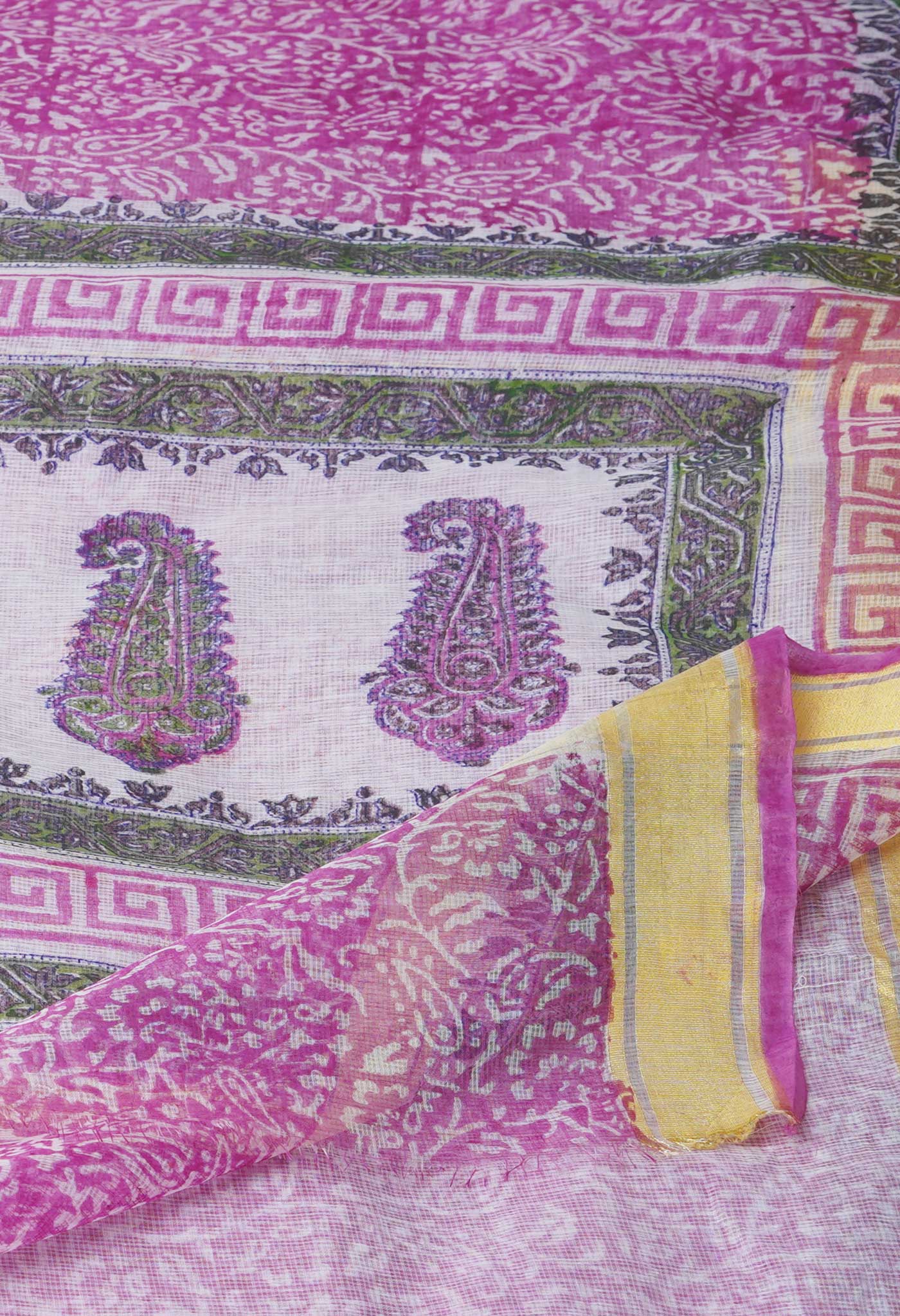 Pink Pure Block Printed Kota Cotton Saree-UNM71581