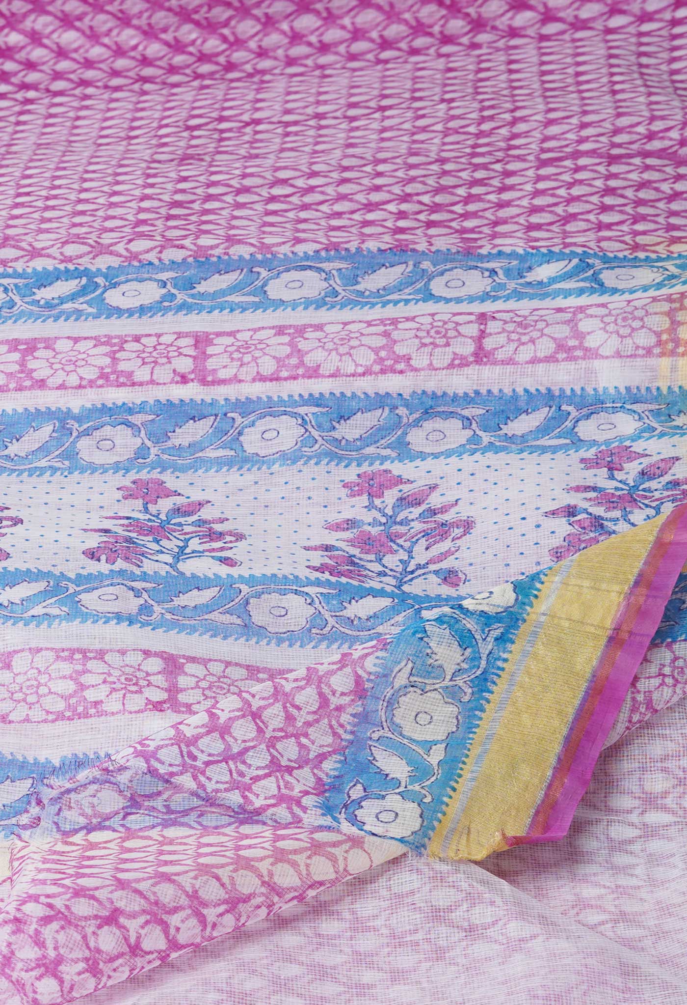 Pink Pure Block Printed Kota Cotton Saree-UNM71588