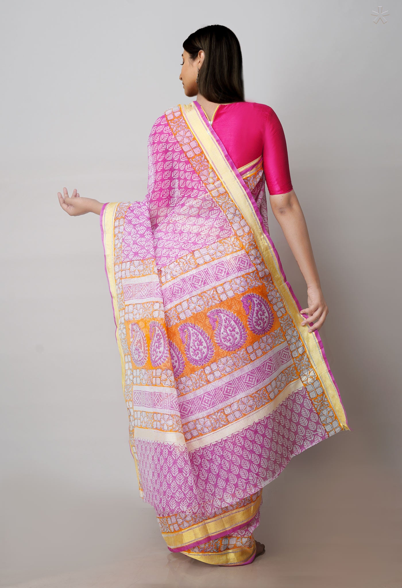 Pink Pure Block Printed Kota Cotton Saree-UNM71592