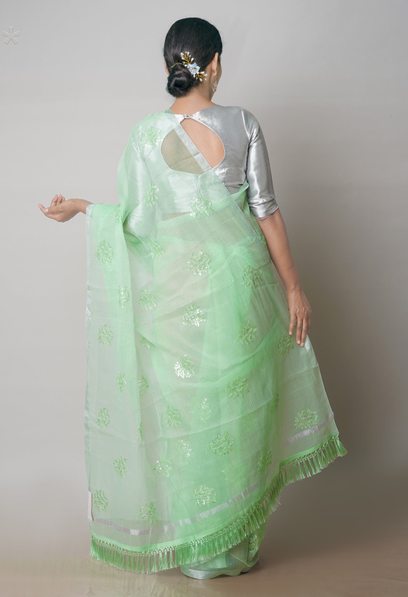 Green Pure Sequence Embroidery Kota Cotton Saree