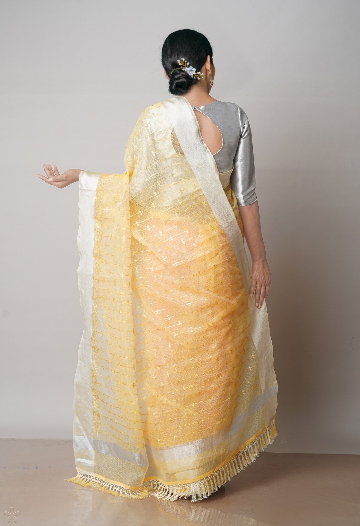 Yellow Pure Sequence Embroidery Kota Cotton Saree