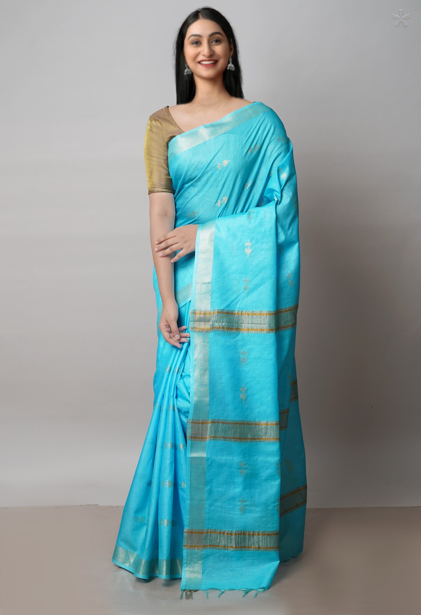 Sky Blue  Chanderi Sico Saree-UNM71642