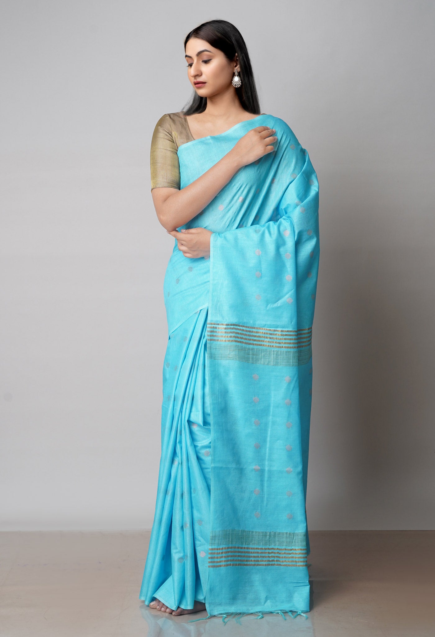 Sky Blue  Chanderi Sico Saree-UNM71669