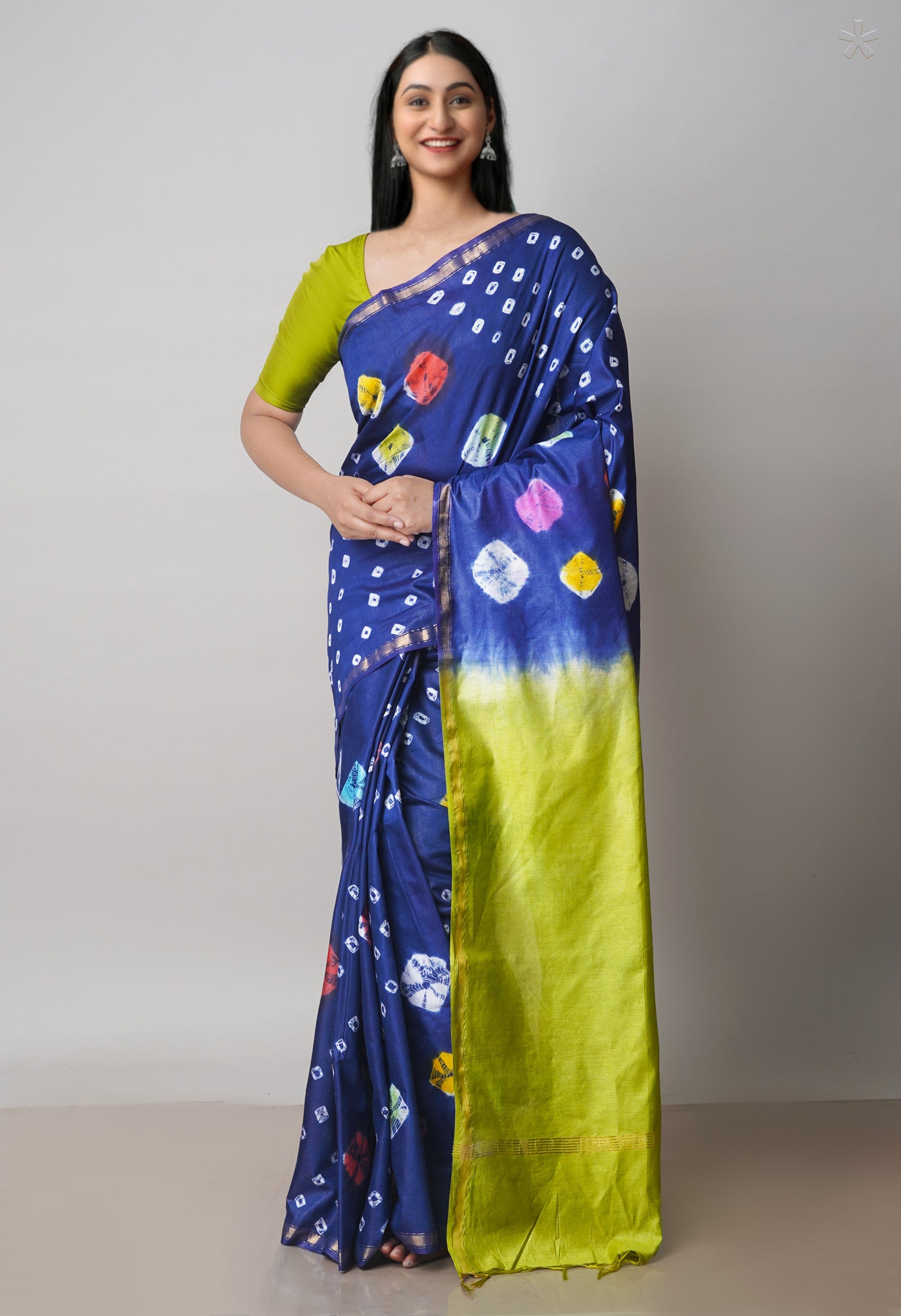 Blue  Batik Printed Chanderi Sico Saree-UNM71686