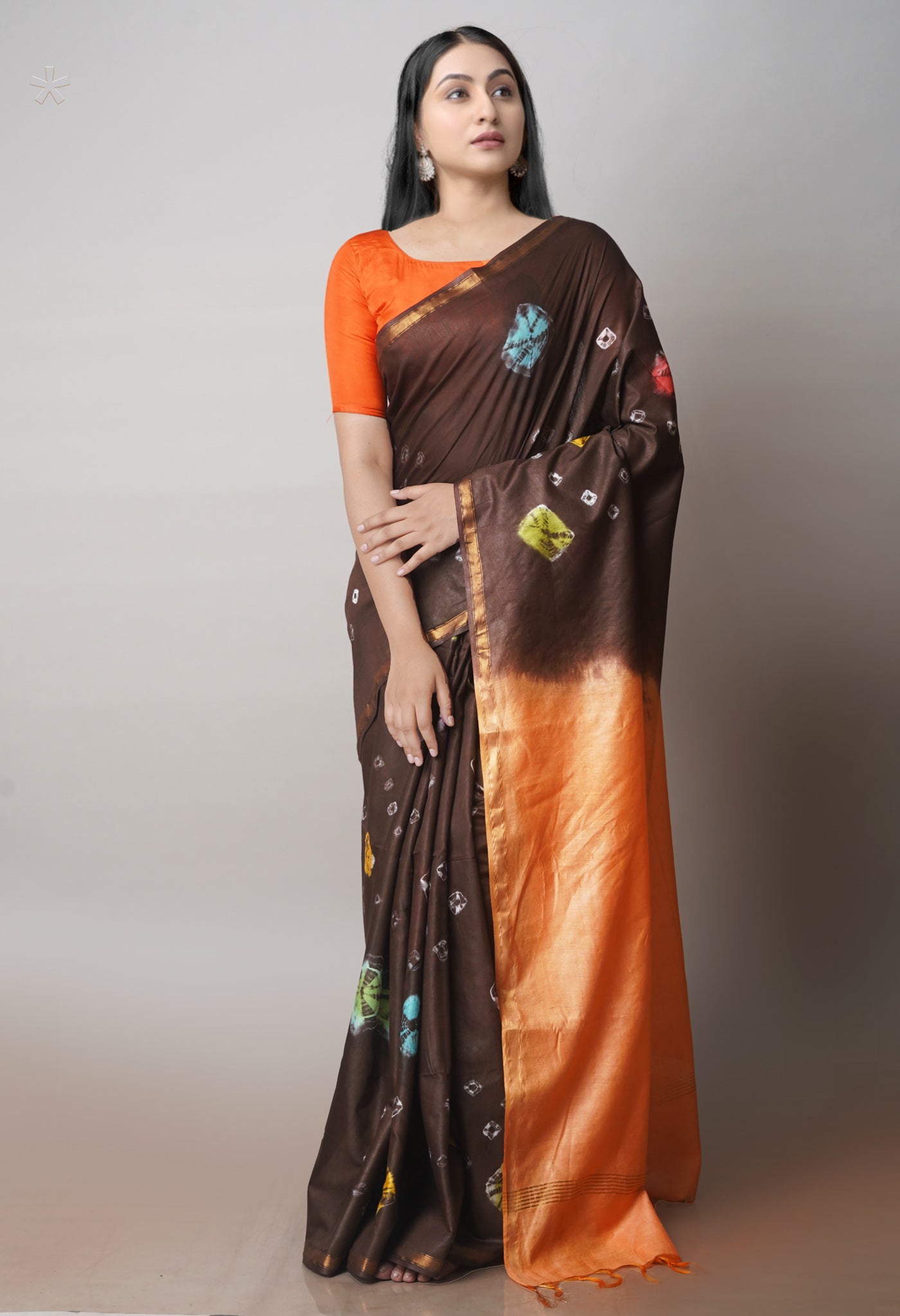 Brown  Batik Printed Chanderi Sico Saree-UNM71716