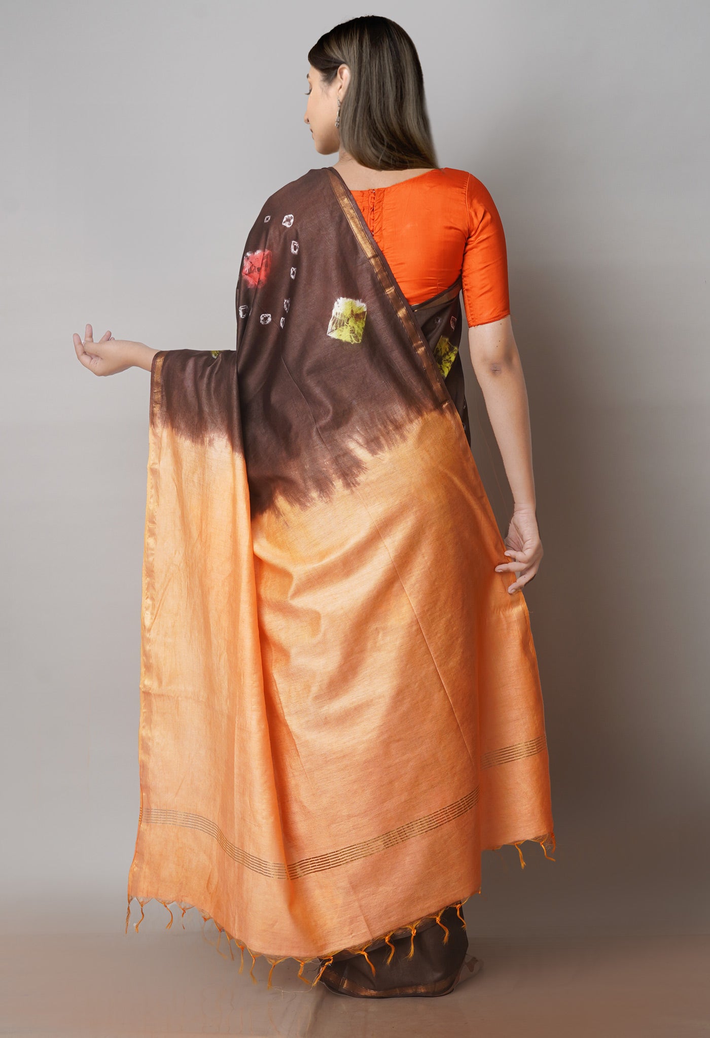 Brown  Batik Printed Chanderi Sico Saree-UNM71716